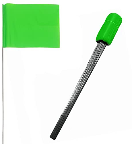 100 Pack Marking Flags 4-Inch by 5-Inch Stake Flags with 16-Inch Wire Staffs (Green)