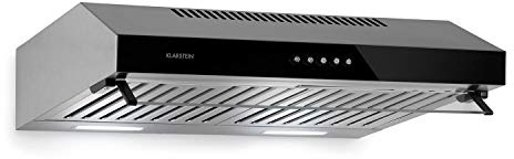 Klarstein Purista - Extractor Hood, Substructure Hood, Extractor Hood, 60 cm Wide, Stainless Steel, Wall Mounting, Halogen Lighting, 186 m³ / h Exhaust Air Rate, Hinged Clear Glass Panel - Black