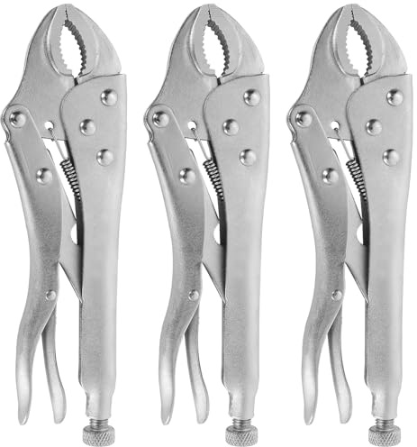 Ziqi 3 PCS VISE-GRIP Curved Jaw Locking Pliers (10inch) with Wire Cutter Curved Jaw for tightening,clamping,twisting,and turning,Chrome-vanadium Steel Curved Jaw Locking Vise Plier Grips Wrench