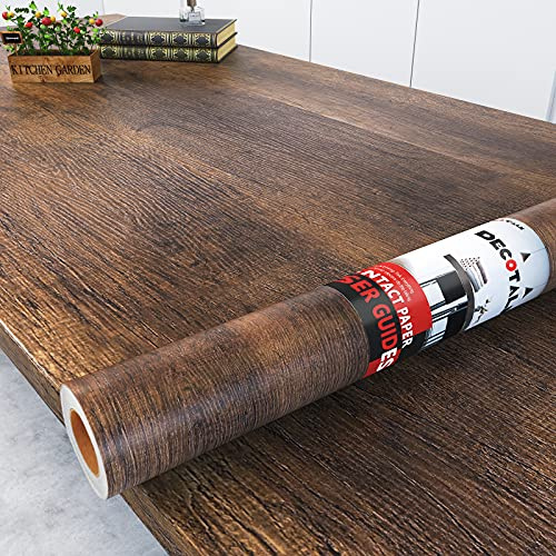 Decotalk Contact Paper Wood Grain Peel and Stick Wallpaper Self Adhesive Removable Brown Wood Contact Paper for Countertops Waterproof Vintage Wallpaper for Drawer Liner Cabinets Walls Desk 12x120