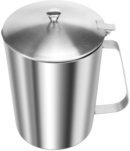 Brocca per latte 2 l 304 in acciaio inox con coperchio e marcatura, facile da pulire, per cucina, ristorante, cucina, caffè, latte, cappuccino