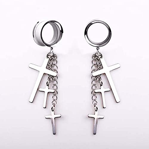 XINHE 2 Stück Edelstahl Ohrringe Kreuze Flesh Tunnel Ohrpiercing Plug Set Schraube Ohr Expander Plugs Tunnel mit Anhänger Ohrpiercing,14mm