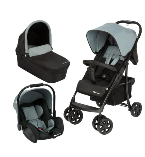 Bebeconfort Roadeo Trio passeggino neonati, sistema combinato con passeggino, navicella, seggiolino auto gruppo 0+ per neonati, per bambini 0-4 anni fino ai 22 kg, colore grigio