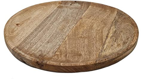 Spetebo Bandeja redonda de madera de mango – 38 cm – Plato decorativo apto para alimentos – Madera frutas y verduras – Bandeja para velas – Plato de joyería sólido