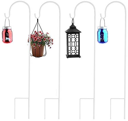 unho 8 Stück Schäferhaken aus Metall, Gartenstab Gartenstecker mit Haken für Solarleuchten, Laternen, Hochzeiten, Pflanzkörbe, Blumenkugel 90cm,Weiß