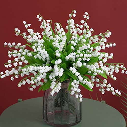 OUKEYI 18 Lily of the Valley Plastic Flower,Bundles Artificial Flowers, Outdoor Bridal Wedding Bouquet for Home Garden Party Wedding Decoration (White)