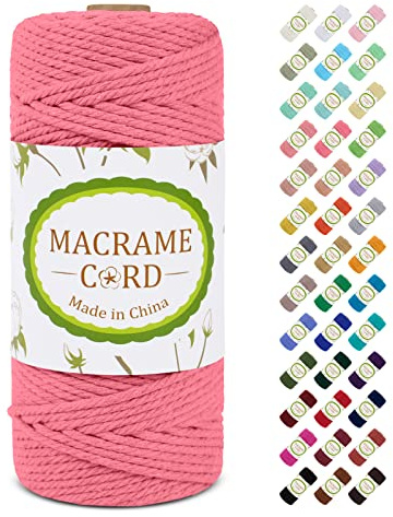 LEREATI Hilo Macrame 3mm x 100m, Cuerda Macrame 3mm Cuerda de Algodon de 4 Hilos, Cordel Suave para Bricolaje Manualidades, Pared, Cortina, Soporte de Plantas, Decoracion Dormitorio (Rosa Sandía)