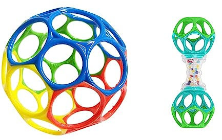 Bright Starts, Oball Classic &, Oball, Greifling Ball Rassel Spielzeug für unterwegs, Interaktives Babyspielzeug, Greifball, Motorikspielzeug für Babys und Kleinkinder ab der Geburt