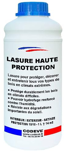 Lasure Haute Protection - Codeve Bois/Merisier - 1 L - Intérieur/extérieur - Pour Une Protection Optimum De Vos Bois En Climat Extrême.