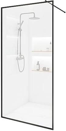Home Deluxe - Duschabtrennung - BAKI - Breite: 160 cm, Schwarzer Rahmen, Klarglas, 1 Raster Optik - 10 mm ESG - Sicherheitsglas I Walk in Dusche, Duschwand, Duschtür