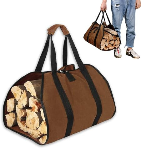 Aoreun Porta Legna da Ardere in Tela Cerata, Borsa per Legna da Ardere in Tessuto Oxford Borsa Porta Legna con Manico e Tracolla Regolabile per Barbecue,Campeggio e Trasporto di Legna (98 x 46 cm)