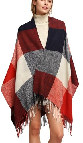 Ek och te damhalsdukar vinter varma tartan sjalar kashmir känsla wraps, halsduk gåvor för kvinnor, Röd, 200 x 60 cm