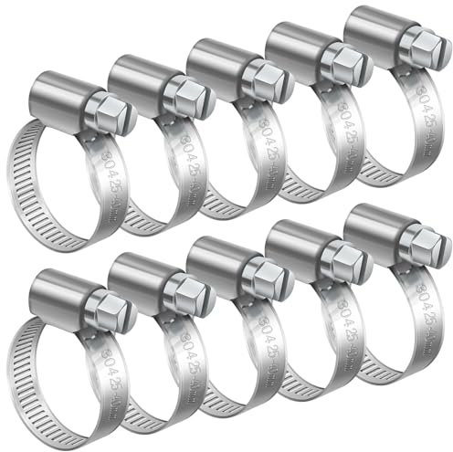 Bolatus Adjustable Hose Clips, 10 Pcs Stainless Steel Worm Drive Clamps for Securing Connections Home Gas Pipe Water Line and Fuel Line