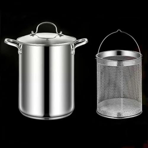 Cooking Pots,304 Stainless Steel Asparagus Pot, 4.5L/5L Vegetable Asparagus Steamer Spaghetti Pasta Cooker Pot with Removable Basket and Visible Glass Lid, Oil Deep Fry Pan, Silver