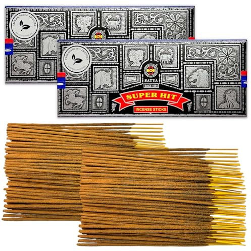 Satya Super Hit Räucherstäbchen – 2 Packung mit 100 g (160–180 Stäbchen) – Aromatherapie – Meditation – Yoga – Packaging Eco-Friendly