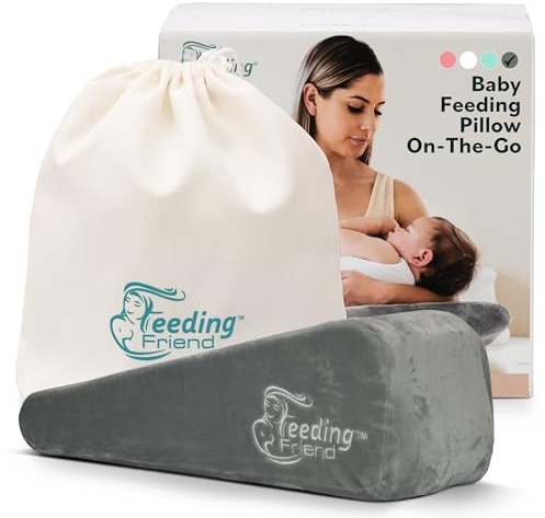 Feeding Friend - Nursing Pillow for Breastfeeding & Baby Bottle Feeder, Baby Head Support, Compact & Portable, Reduce Baby Reflux, Adjustable Support, Baby Travel Pillow, Infant Wedge Pillow, Grey