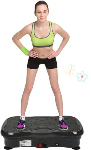 Willonin Fitness - Placa vibratoria, LCD, plataforma vibratoria, Bluetooth Audio + USB European Standard + 2 bandas de resistencia + 1 mando a distancia (Negro)