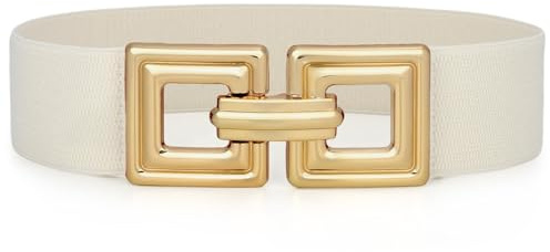 WHIPPY Damen Breiter Elastischer Taillengürtel Stretchy Gürtel für Kleid dehnbarer Hüftgürtel Mode Quadratischer Gold Schnalle