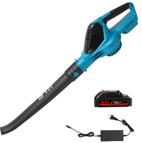 Laubbläser Akku, 21V Akku-Laubbläser mit 5 Geschwindigkeiten, Maximale Luftmenge 3,8 m³/min, Akku Gebläse mit Akku & Ladegerät, für Rasenpflege, Hof, Gehweg und Schneefräse (1*Batterie/5 * 1500mah)