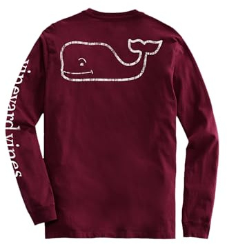 Vineyard Vines Men's Long-Sleeve Vintage Whale Pocket Tee, Crimson, Large