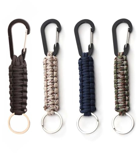 SULIUDAJI 4 Stück Paracord Schlüsselanhänger, Schlüsselband mit Karabiner Geflochtenes Lanyard für Survival Camping Wandern