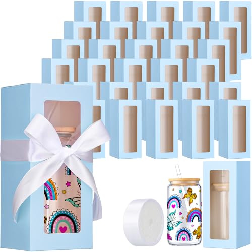 FillTouch Geschenkboxen mit Band für Sublimationsglas, Ausstellung, transparente Becher, Geschenkboxen für 340 ml, 473 ml, 567 ml, Versandverpackung (blau), 60 Stück