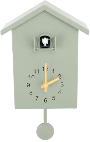 Pilipane Cuckoo Clock Modern Nordic Birdhouse Wall Clock with Bird Voices Call Pendulum Design for Bedroom Living Room and More Unique Home Decor (Green)