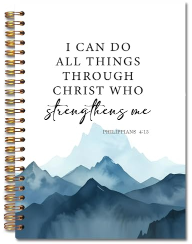 JINYO Inspirational Christian Notebook, I Can Do All Things Through Christ Bible Journaling Notebook, Prayer Journal for Woman, Church Notes Journal, Scripture Spiral Notebooks 5.5x8.3 Inch