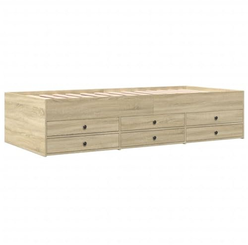 HEFZGDB Tagesbett mit Schubladen ohne Matratze Sonoma-Eiche 90x200 cm Ehebett Bed Frame Familienbett Bettrahmen für Herberge Wohnbereich Gästezimmer Schlafzimmer