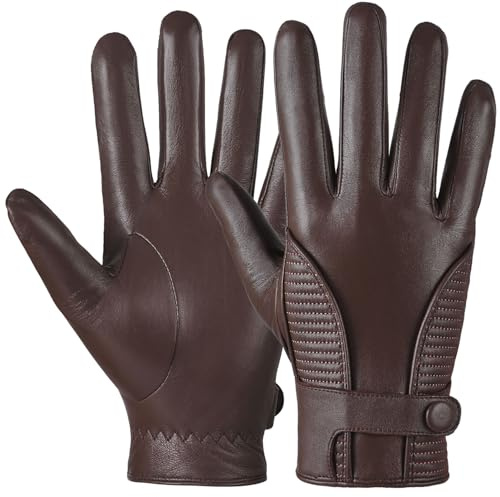 GSG SINCE 1998 Lederhandschuhe Herren Gefüttert – Touchscreen-fähig, mit warmem Kaschmir-Wollfutter & chromfrei gegerbtem Schafsleder – Thermo Handschuhe Herren Braun M
