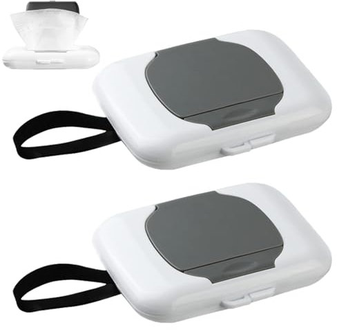 CHENYUOUYANG 2 PCS Wet Wipes Dispenser Box Reusable & Waterproof Baby Wipes Dispensers with Drawstring Design Portable Refillable Toilet Wipes Dispenser Box Silicone Sealing Strip for Home & Travel