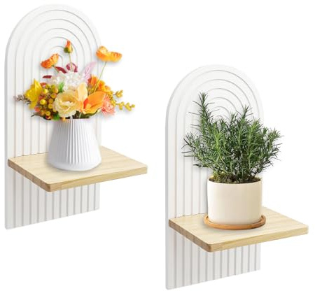 QZDAFFIC 2Pcs Boho Wall Wooden Hanging Shelves, White Floating Shelves for Wall Decor Nursery Hallway Living Room Bedroom Aesthetics Decoration