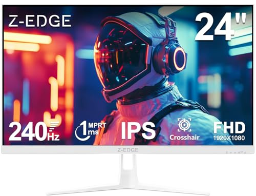 Z-Edge 24 Zoll 240Hz Gaming Monitor IPS Panel 1ms MPRT Full HD 1080P, 350cd/m² Helligkeit, HDR10, FreeSync, HDMI & DisplayPort, VESA Kompatibel - Weiß