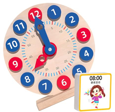 HANABASS Holzuhr Lernuhr Spielzeug Für Kinder Aus Sicherem Holz Mit Farbigem Design Und Abgerundeten Kanten Pädagogisches Zeiterkennungsspielzeug Für Kleinkinder
