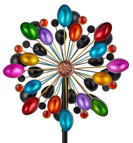 DREAMYSOUL Wind Spinners Outdoor, 360 Degree Rotation Colorful Wind Spinner for Yard and Garden, 4 Layers Metal Kinetic Wind Sculptures & Spinners