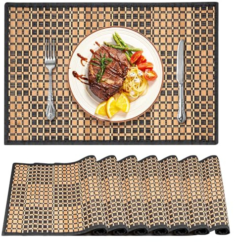 8er Set Bambus Platzsets, 43 x 30 cm Natürliche rutschfest Tischsets