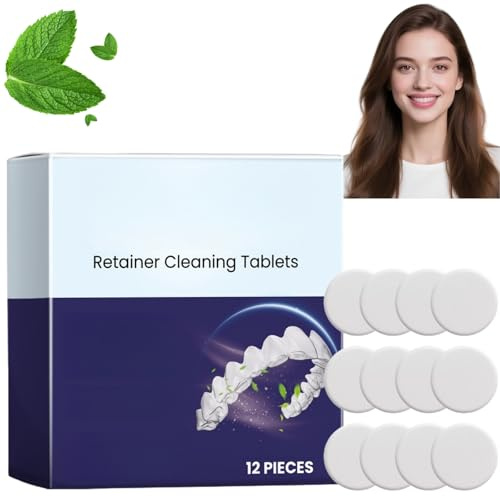 12PCS Retainer Cleaner Tablets, Dental Retainer Cleaning Tablets for Denture, Aligner, Mouth Guard, False Teeth & Braces, Eliminate Odors & Stains, Multi-Use Denture Cleaner Tablets, Brace Cleaner