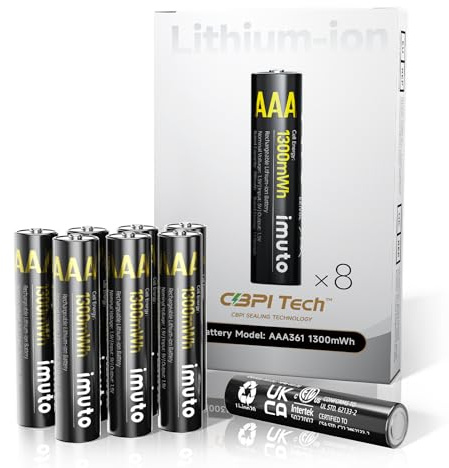 imuto 8 pilas AAA de litio, pilas AAA recargables, tipo Li-ion 1300 mWh, pilas AAA de baja autodescarga de 1,5 V, con caja protectora (no incluye cargador)
