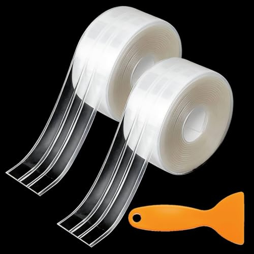 TESSTSY 2 Rollos Cinta Selladora Impermeable y Antimoho, Cinta Selladora Baño WC Bañera, PVC Tiras Autoadhesivas, Tira de Sellado Transparente, para Fregadero de Cocina, Esquina de Pared