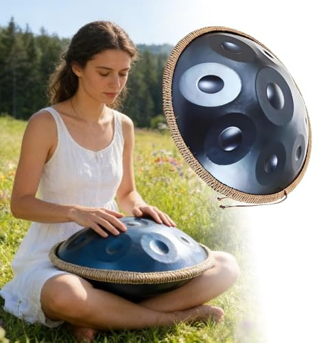 Handpan-Trommel in D-Moll Kurd Stahltrommel 22 Zoll, 440/432Hz 9/10/12 Töne, Harmonic Percussion Instrumente mit angenehmer Resonanz, inklusive Tasche und 2 Schlägeln(Blau,432Hz/9Note)