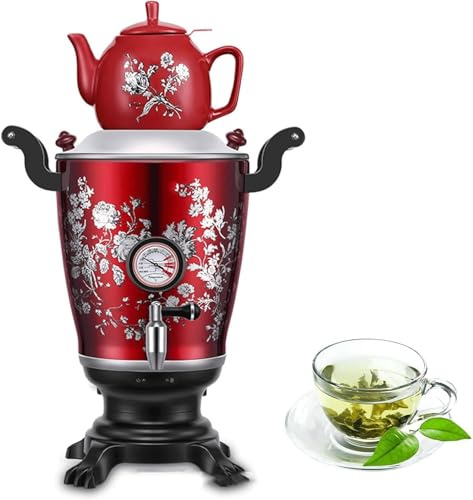 Electric Samovar - Tetera de acero inoxidable de doble capa de 3,2 L con termómetro visual, conservación del calor de 24 horas y apagado automático para café y té