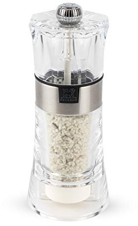 PEUGEOT - Moulin à Sel Humide Oslo 12 cm + Sel Humide Inclus - Réglage Classique - Mécanisme Spécial Sel Humide en Céramique - En Acryl et Inox - Fabrication Française