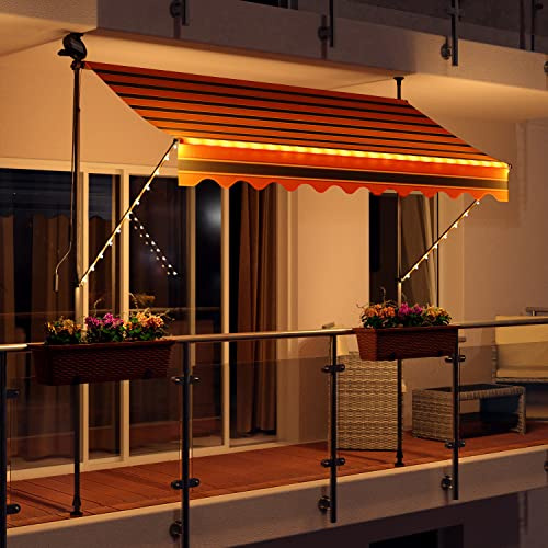 Swing & Harmonie Markise mit LED Beleuchtung - Gelenkarmmarkise - Sonnenschutz - Markisenabdeckung - Klemmmarkise für Balkon und Garten (350x150, schwarz/orange)