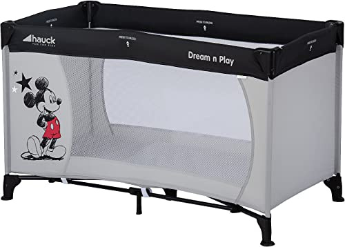 Hauck Dream'n Play, Resesäng 120 x 60 cm från Födseln till 15 kg, 3-Delad Resesäng med Vikbar Madrass och Bärväska, Tippsäker - grå