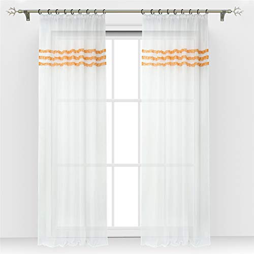 ESLIR Gardinen mit Kräuselband Weiß Vorhänge Transparent Deko Schal Wohnzimmer Voile Orange BxH 140x245cm 1 Stück