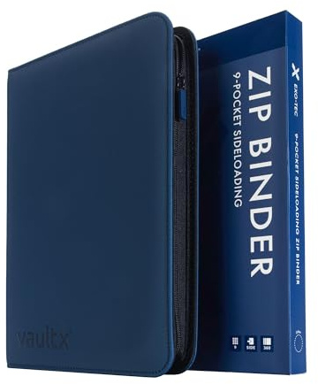Vault X 9 Pocket Trading Card Zip Binder, 360 Cards, Premium Exo-Tec Album Material, 20 Side-Loading Pages, Folder for Collectible Games, Sports, TCG (Blue)
