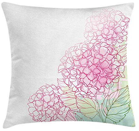 ABAKUHAUS Hortensia Housse d'oreiller, Grunge Peindre des Fleurs Art, en Tissu résistant à la saleté et à l'eau, 45 x 45 cm, Vert pâle Rose