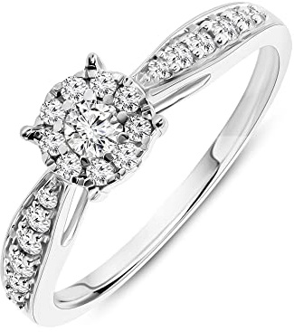 MIORE Anello Donna di Fidanzamento con Diamanti taglio Brillante Ct. 0.30 in Oro Bianco 9 Kt 375
