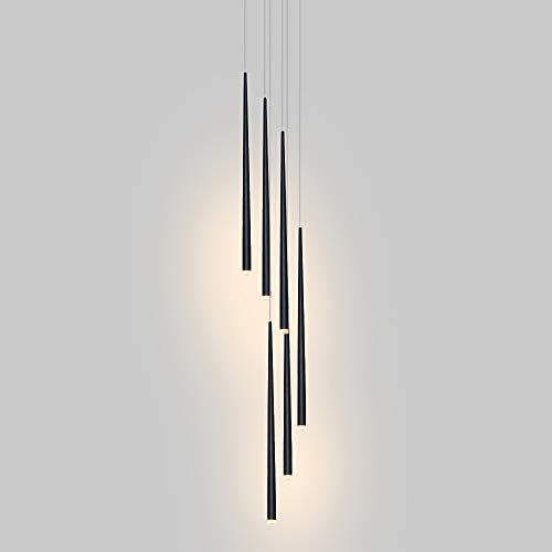 AIRUI 6-Licht Lange Röhre Pendelleuchte LED Modern Kegel Deckenbeleuchtung Verstellbar Hängelampe Für Wohnzimmer Esstisch Treppenhaus,Black+Warm White 3000K-18W
