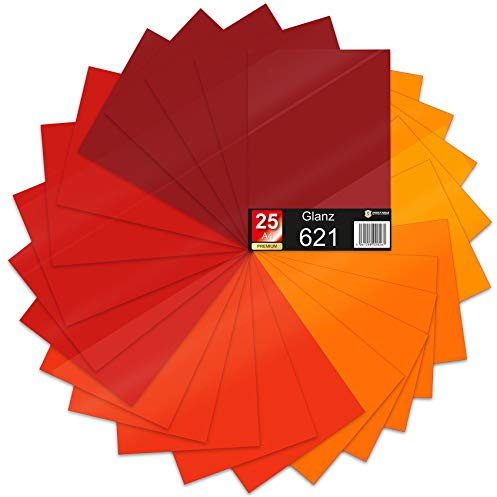 Finest Folia 25 x Din A4 Bögen Plotterfolie 621/631 Selbstklebende Folie im Set Vinyl zum Plotten DIY Bastelfolie Sticker Beschriftung Aufkleber 29,7x21cm (Rottöne matt, 25er Set)